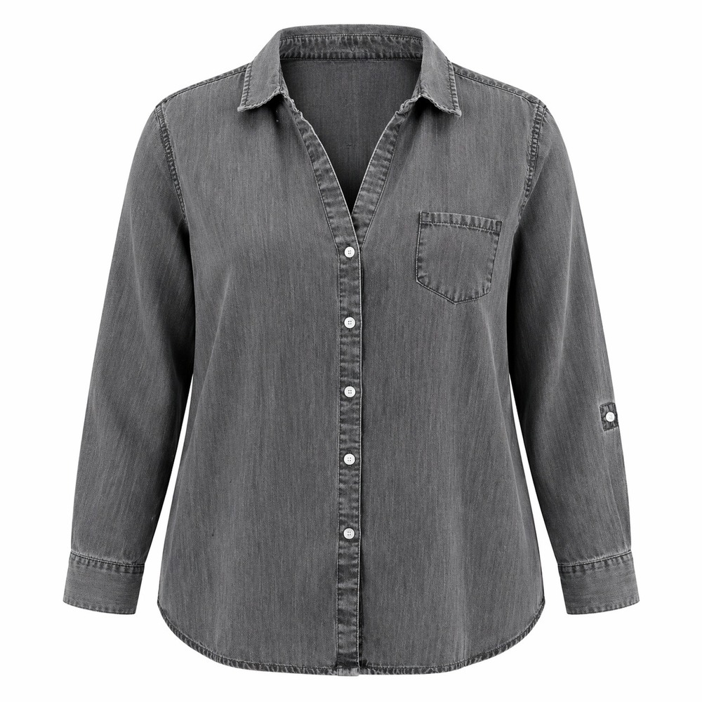 Foxcroft Womens Button Down Shirt Gray Long Sleeve Size 18 Tencel Casual Comfort